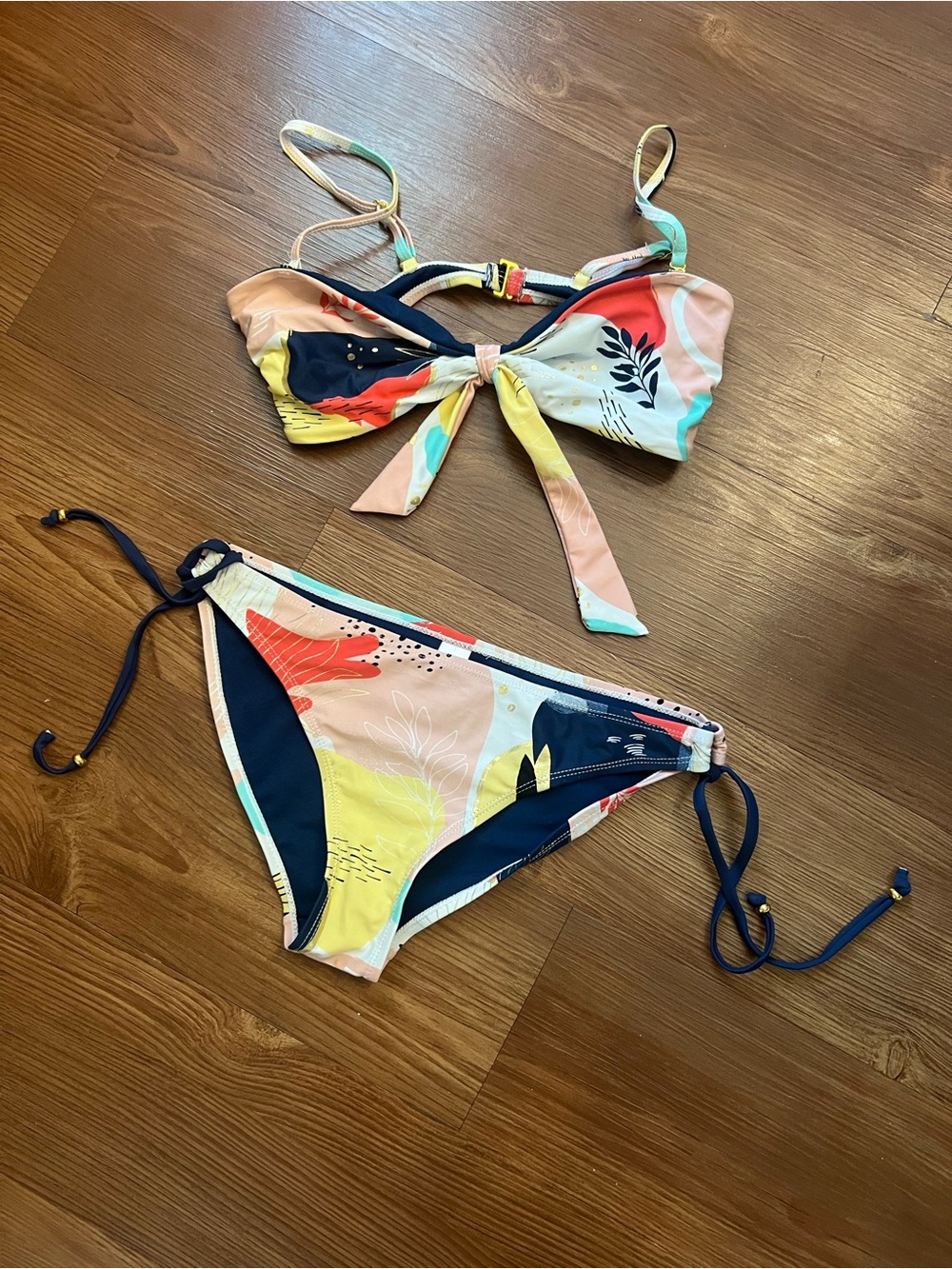 Floral Tie-Front Multicolor Bikini Set - Women